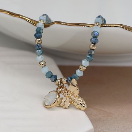 Crystal Bead Bracelet with Bee Charm and Round Crystal Crystal Bead Bracelet with Bee Charm and Round Crystal
