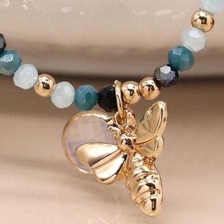 Crystal Bead Bracelet with Bee Charm and Round Crystal Crystal Bead Bracelet with Bee Charm and Round Crystal
