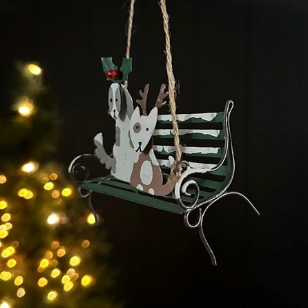 Dogs on a Park Bench Hanging Christmas Decoration
