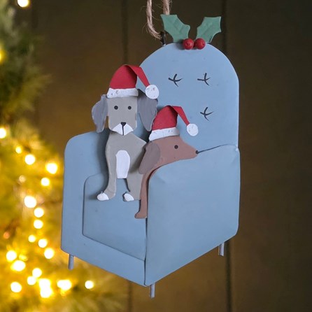 Dogs on an Armchair Hanging Christmas Decoration Dogs on an Armchair Hanging Christmas Decoration