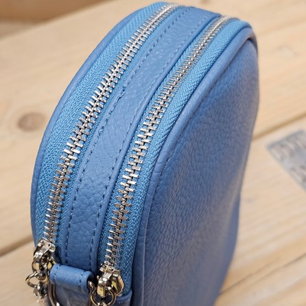 Double Zip Cross Body Bag in Denim Blue Double Zip Cross Body Bag in Denim Blue