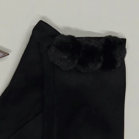 Faux Suede Gloves with Pom Poms in Black