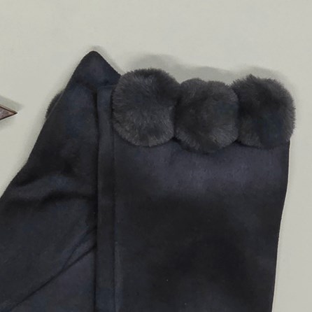 Faux Suede Gloves with Pom Poms in Grey