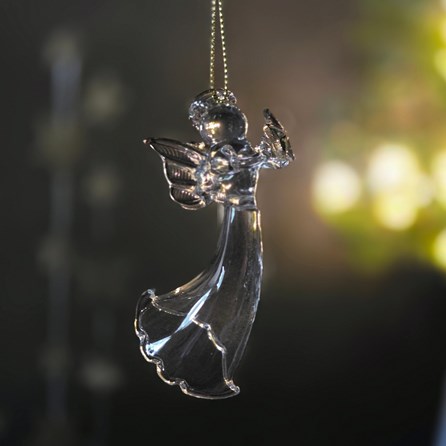 Glass Angel with Floaty Dress Hanging Christmas Decoration