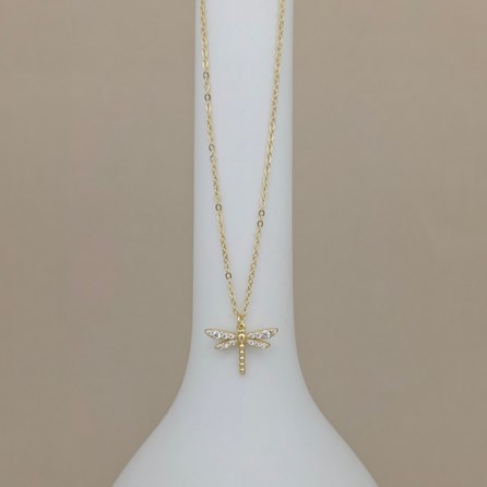 Gold-Plated and CZ Dragonfly Necklace