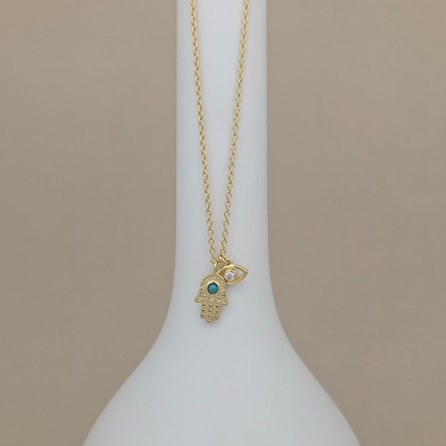 Gold-Plated Hamsa Hand and Evil Eye Necklace Gold-Plated Hamsa Hand and Evil Eye Necklace