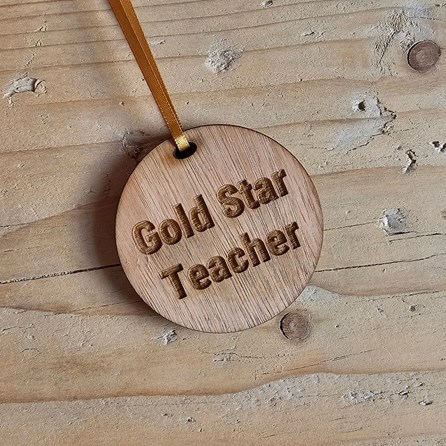 'Gold Star Teacher' Wooden Medal and Card 'Gold Star Teacher' Wooden Medal and Card