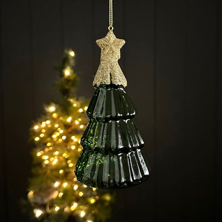Green Glass Glitter Christmas Tree Hanging Decoration Green Glass Glitter Christmas Tree Hanging Decoration