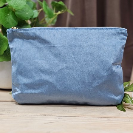 'Hello Gorgeous' Velvet Zip Pouch in Denim Blue 'Hello Gorgeous' Velvet Zip Pouch in Denim Blue