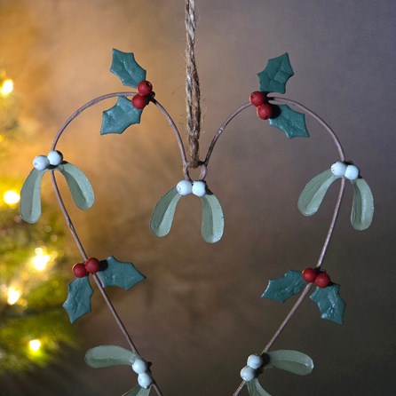 Holly and Mistletoe Heart Hanging Christmas Decoration