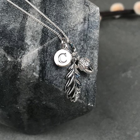 Personalised Sterling Silver Acorn And Leaf Pendant Personalised Sterling Silver Acorn And Leaf Pendant