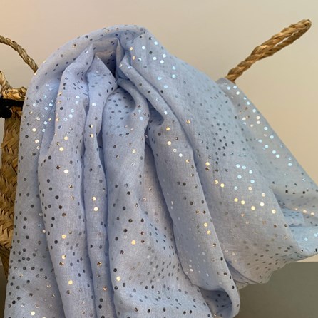 Light Blue Scarf With Metallic Dots Light Blue Scarf With Metallic Dots