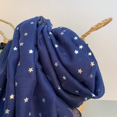 Navy Blue Scarf With Metallic Stars Navy Blue Scarf With Metallic Stars