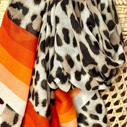 Leopard Print Scarf With Orange Stripes Leopard Print Scarf With Orange Stripes