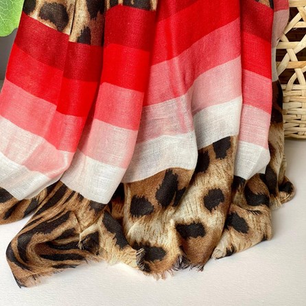 Leopard Print Scarf With Red Stripes Leopard Print Scarf With Red Stripes