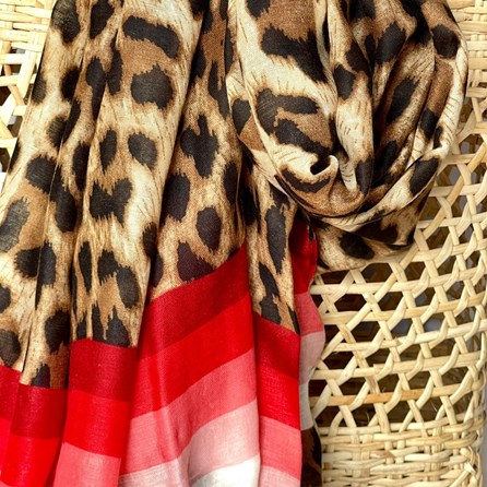 Leopard Print Scarf With Red Stripes Leopard Print Scarf With Red Stripes