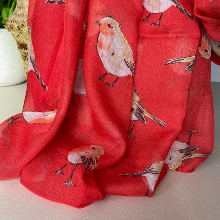 Watercolour Robins Print Scarf in Red Watercolour Robins Print Scarf in Red