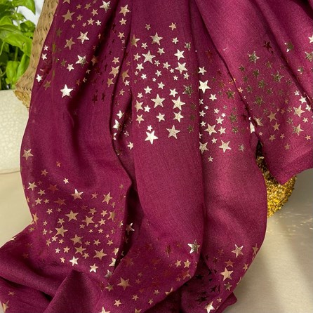 Rose Gold Galaxy Stars Scarf in Burgundy Rose Gold Galaxy Stars Scarf in Burgundy