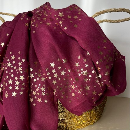 Rose Gold Galaxy Stars Scarf in Burgundy Rose Gold Galaxy Stars Scarf in Burgundy