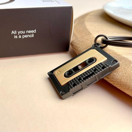 Matt Grey & Gold Cassette Tape Keyring Matt Grey & Gold Cassette Tape Keyring