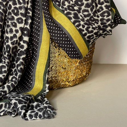 Light Grey and Green Leopard Print Border Scarf Light Grey and Green Leopard Print Border Scarf