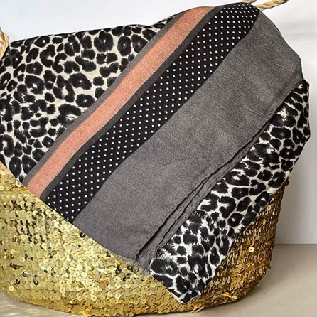 Light Grey and Pink Leopard Print Border Scarf Light Grey and Pink Leopard Print Border Scarf