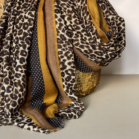 Taupe and Mustard Leopard Print Border Scarf Taupe and Mustard Leopard Print Border Scarf