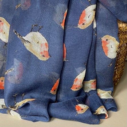 Watercolour Robins Print Scarf in Navy Blue Watercolour Robins Print Scarf in Navy Blue