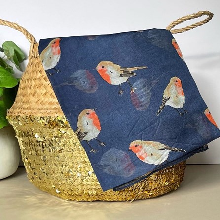 Watercolour Robins Print Scarf in Navy Blue Watercolour Robins Print Scarf in Navy Blue