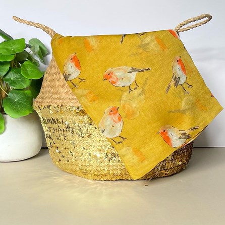 Watercolour Robins Print Scarf in Mustard Watercolour Robins Print Scarf in Mustard