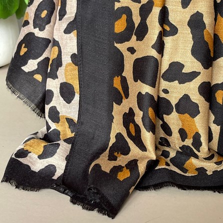 Leopard Print Black Border Scarf in Black and Brown Leopard Print Black Border Scarf in Black and Brown