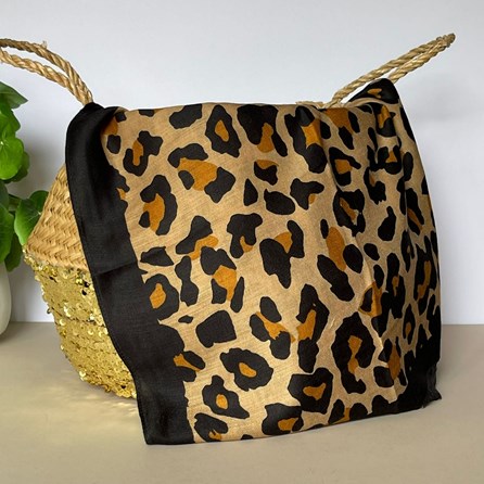 Leopard Print Black Border Scarf in Black and Brown Leopard Print Black Border Scarf in Black and Brown