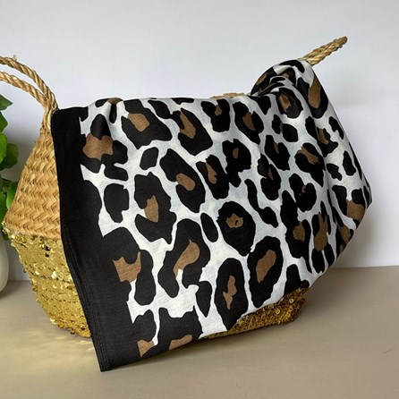 Leopard Print Black Border Scarf in Black and Beige Leopard Print Black Border Scarf in Black and Beige