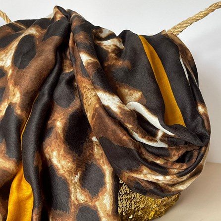 Leopard Print Scarf with Contrast Border in Mustard Leopard Print Scarf with Contrast Border in Mustard