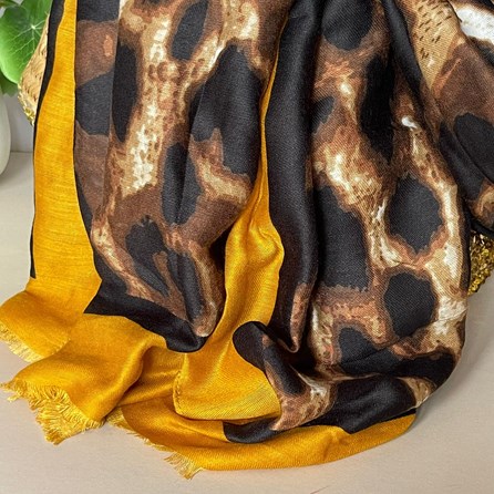Leopard Print Scarf with Contrast Border in Mustard Leopard Print Scarf with Contrast Border in Mustard