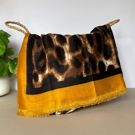 Leopard Print Scarf with Contrast Border in Mustard Leopard Print Scarf with Contrast Border in Mustard