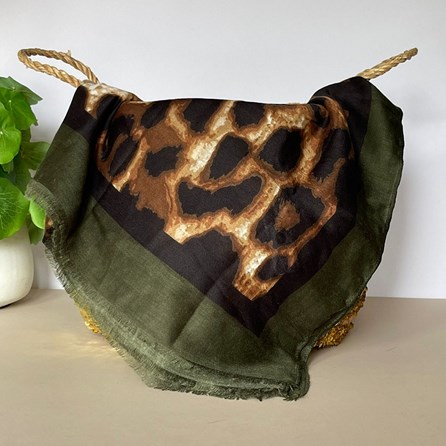 Leopard Print Scarf with Contrast Border in Khaki Leopard Print Scarf with Contrast Border in Khaki