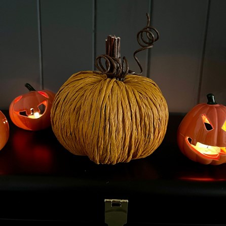 Handmade Orange Straw Pumpkin with Decorative Stalk Handmade Orange Straw Pumpkin with Decorative Stalk
