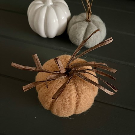 Orange Wool Pumpkin With Paper Stems Orange Wool Pumpkin With Paper Stems