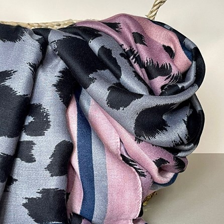 Leopard Print Scarf with Pink and Blue Borders Leopard Print Scarf with Pink and Blue Borders