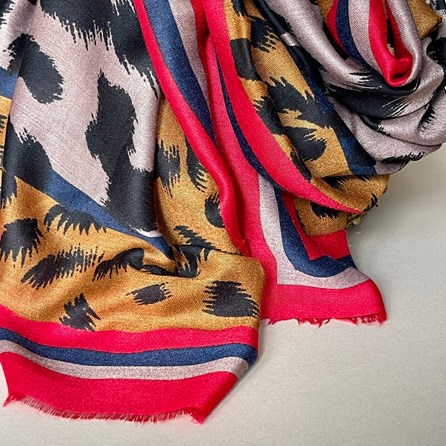 Leopard Print Scarf with Red and Mustard Borders Leopard Print Scarf with Red and Mustard Borders