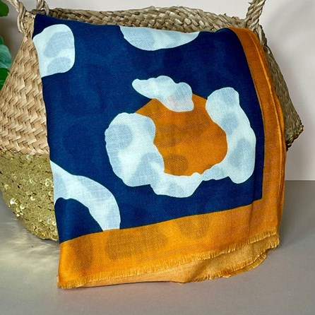 Leopard Print Splodge Scarf in Navy Blue Leopard Print Splodge Scarf in Navy Blue