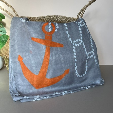 Rope & Anchor Print Scarf in Grey Rope & Anchor Print Scarf in Grey