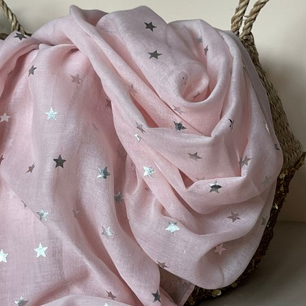 Silver Metallic Stars Scarf in Pink Silver Metallic Stars Scarf in Pink