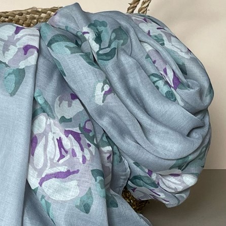 Rose Print Scarf in Grey Rose Print Scarf in Grey