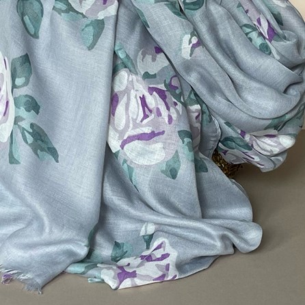 Rose Print Scarf in Grey Rose Print Scarf in Grey