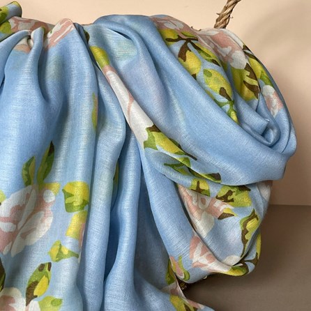 Rose Print Scarf in Sky Blue Rose Print Scarf in Sky Blue