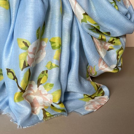 Rose Print Scarf in Sky Blue Rose Print Scarf in Sky Blue