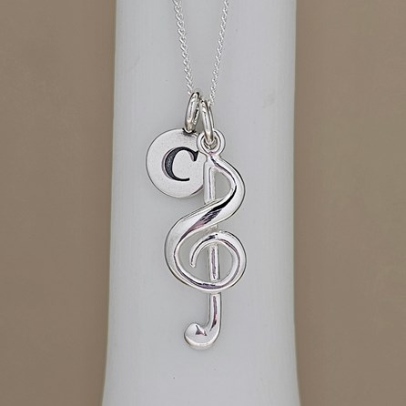 Personalised Sterling Silver Treble Clef Charm Necklace Personalised Sterling Silver Treble Clef Charm Necklace