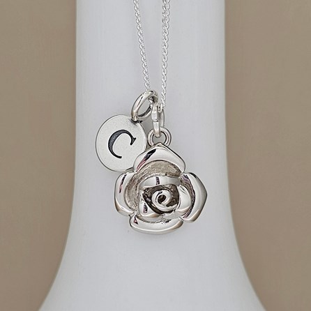 Personalised Sterling Silver Rose Charm Necklace Personalised Sterling Silver Rose Charm Necklace